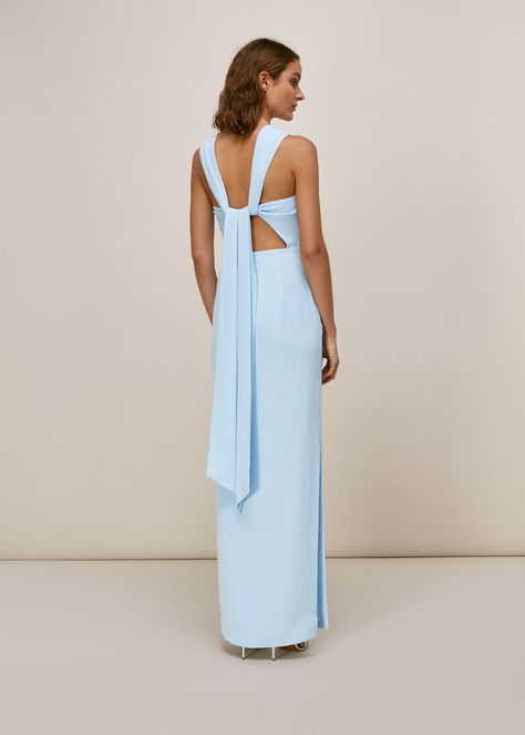 Pale Blue Tie Back Maxi Dress | WHISTLES | Bridget Wedding, Green Suit Women, Pale Blue Bridesmaid Dresses, Pale Blue Dress, Blue Dress Outfits, Pale Blue Dresses, Green Maxi Dress, Long Blue Dress, Wedding Blue