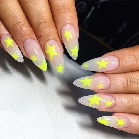 Neon Nail Ideas, Lightning Nails, Neon Nail Art Designs, Neon Yellow Nails, Star Nail Designs, Neon Nail Art, Gold Glitter Nails, Minimalist Nail Art, Geometric Nail