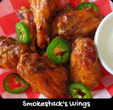 If you like traditional Buffalo chicken wings, but are looking for a little twist on the classic, then I guarantee you will love Smokestack’s wings. I did. A lot. The wings are dusted with a wonderful rub that has a nice herbaceous side to it. It’s the sauce, though, that is the kicker, specially if you love Old Bay seasoning. And I do. A lot. Homemade Buffalo Wings, Homemade Chicken Wings, Honey Bbq Wings, Buffalo Hot Wings, Smoked Pork Ribs, Chicken Wing Sauces, Baked Wings, Bbq Wings, Buffalo Wing Sauce