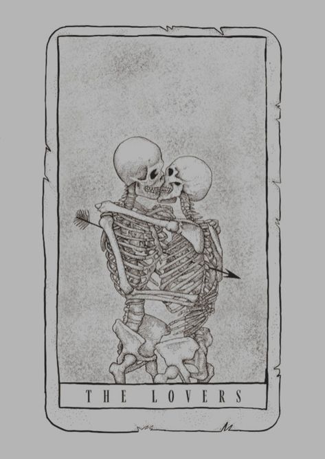 Embracing Skeletons Tattoo, The Lovers Of Valdaro Tattoo, Lover Skeleton Tattoo, Lover Tarot Cards Tattoo, Hozier Print, The Lovers Tattoo Design, Skeletons Embracing, The Lovers Tarot Card Tattoo, The Lovers Tattoo