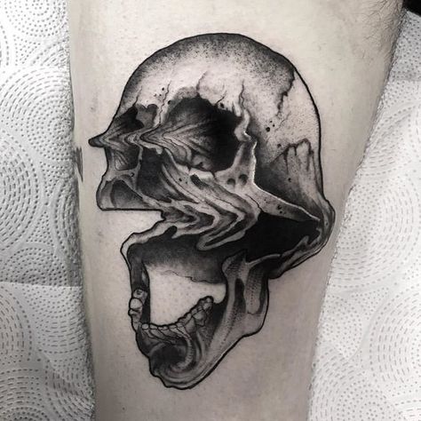 Tattoo by @oscarmoontattoos  BOOK NOW - RESERVA AHORA  info@bhorntattoo.com or +34 631282320  #bhorn #wildcatbarcelona #sunskintattoo… Vaporwave Tattoo, Pretty Skull Tattoos, Glitch Tattoo, Bird Skull Tattoo, Skull Tattoo Flowers, Tech Tattoo, Related Tattoos, Feminine Skull Tattoos, Belly Tattoos