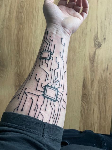 Circuit Board Tattoo, Computer Tattoo, Circuit Tattoo, Female Tattoo Designs, Electronic Tattoo, Geometric Tattoo Sleeve Designs, Tech Tattoo, Cyberpunk Tattoo, Tattoos Butterfly