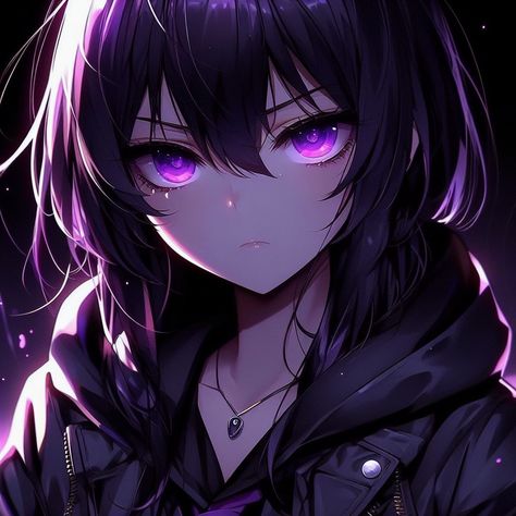 Violet Eyes Anime, Anime Purple Eyes, Ocs Female, Short Purple Hair, Tomboy Art, Dark Purple Hair, Dark Purple Wallpaper, Sakura Art, Anime Smile