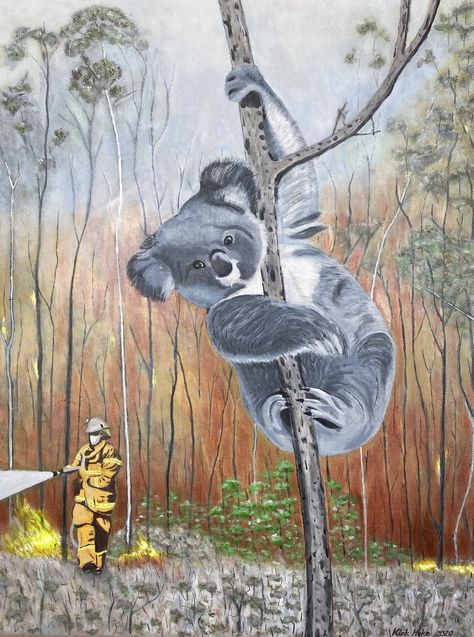 18”x 24” Koala acrylic painting Forest Acrylic Painting, Bamboo Painting, Paint Inspiration, Australian Bush, Koala, Garden Sculpture, Acrylic Painting, Forest, Sculpture