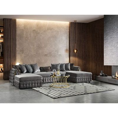 Measurements: 133.85 X 66.92 X 29.50 Hokku Designs Body Fabric: Gray Velvet | Multi Color Sectional - Hokku Designs Lehar Upholstered Sectional gray | 29.50" H X 66.92" W X 133.85" D | Wayfair Sectional Living Room Decor, Gray Sectional Living Room, Black Sectional, Black Couches, Grey Sectional, Modern Couch, Upholstered Sectional, Living Room Sectional, Everly Quinn