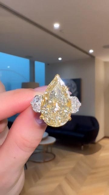 Ori Vechler 𝗗𝗶𝗮𝗺𝗼𝗻𝗱𝘀 on Instagram: "What A Gem 🥶💎 11ct Pear Shape , Fancy Light Yellow, With Hearts Sides Stones 💕 Gemma Fine Jewelry Design💁🏻‍♀️ . . . #diamonds #enagementring #propsal #finejewelry #ring #ringshopping #diamondring #wedding #weddingband #shesaidyes #gemma #gemmafinejewelry #yellowdiamond #hearts" Gemma Fine Jewelry, Yellow Pear Diamond Ring, Enagement Rings, Pear Diamond Rings, Heart Engagement Rings, Fancy Lights, Yellow Engagement Rings, Pear Diamond, Fine Jewelry Designers