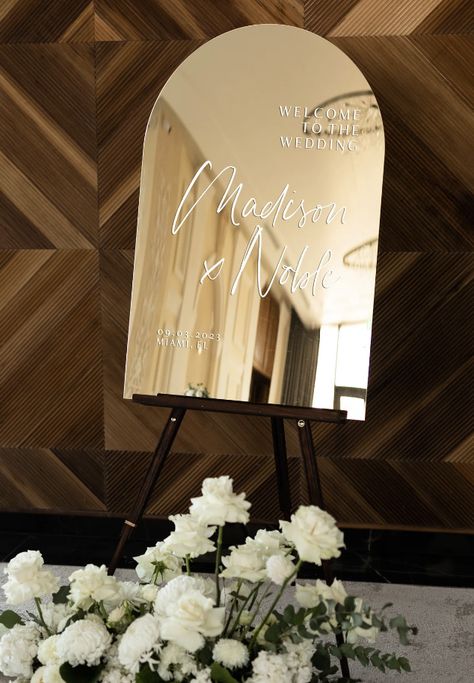 Wedding Signage Mirror, Gold Mirror Wedding Sign, Arched Welcome Sign, Mirror Wedding Sign, Gold Mirror Wedding, Mirror Welcome Sign, Welcome Sign For Wedding, Black Arch Mirror, Mirror Wedding Signs