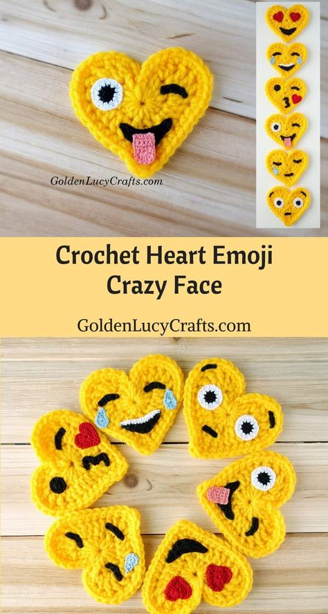 Crochet Emoji, Crazy Face, Emoji Valentines, Heart Crochet, Valentines Crochet, Heart Emoji, Hand Crochet Baby Blanket, Haken Baby, Applique Pattern