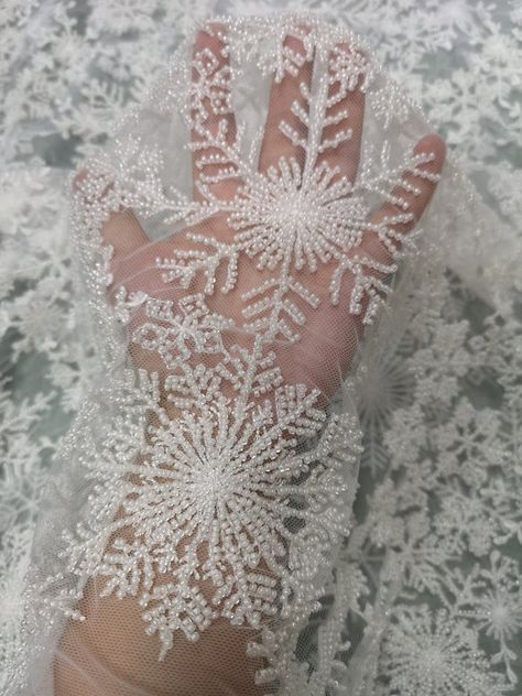 1Yard Super High Quality Off-White Beaded Lace Fabric,Snowflakes Beading Dress,Floral Wedding Bridal White Beaded Dress, Snowflake Wedding, Wedding Bridal Dress, Ivory Lace Wedding Dress, Beaded Lace Fabric, Bridal Lace Fabric, Winter Wonderland Wedding, Wedding Dresses Beaded, Beaded Wedding