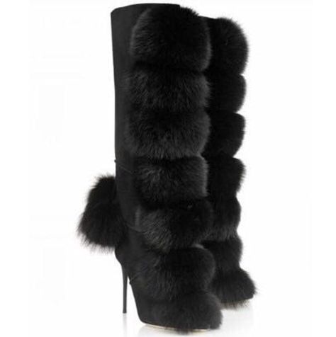 Boots With The Faux Fur Boots with the fur come in plus or regular sizes to make sure knee high fur boots can fit all size legsStyle of Boots with the faux fur: Western, over knee faux high plush black faux fur heels Pattern Type of the faux fur heel boots: Solid black faux fur heels Closure Type of the faux fur high heels: Lace-up black faux fur lined boots Faux Fur high heel boots Height: Over-the-Knee black faux fur lined boots Upper Material of the faux fur high heel boots: suede cheap faux Suede Knee High Boots, Mode Shoes, Stiletto Heels Boots, Faux Fur Boots, Kleidung Diy, Boots Suede, Suede Boots Knee High, Hair Decorations, Fur Boots