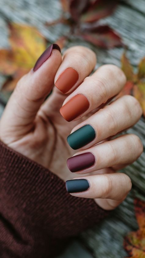 Fall Nails Solid Color Matte, Fall Matte Gel Nails, November Nails Fall Matte, Matt Nails Ideas, Burnt Orange Matte Nails, Fall Matte Nail Designs, Orange Matte Nails, Dark Autumn Nails, Fall Matte Nails