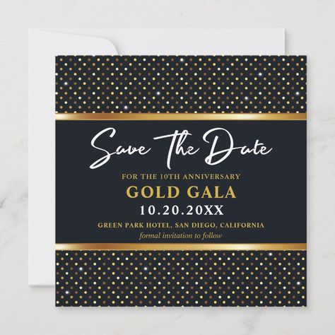 Elegant Golden And Deep Navy Gala Save The Date - navy gold save the date invitations Gala Centerpieces, Gold Save The Dates, Anniversary Invitations, Gold Anniversary, Formal Invitation, Create Your Own Invitations, Save The Date Invitations, Navy Gold, Catch My Party