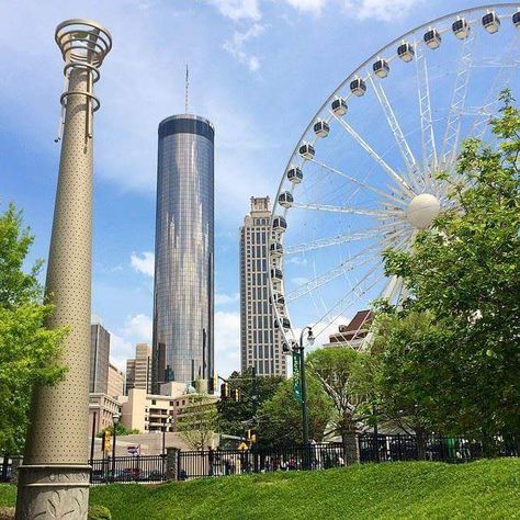 Downtown Atlanta Ferris Wheel ✨Pinterest: Slimbaby86✨ Atlanta Ferris Wheel, Skyview Atlanta, Downtown Atlanta, Good View, Centennial Park, Atlanta Georgia, Pretty Places, Atlanta Ga, Places Around The World