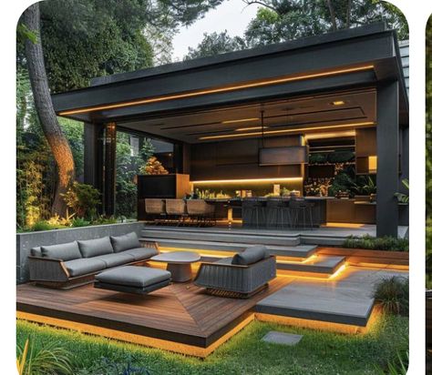 Backyard Goals, Contemporary Garden Design, Modern Outdoor Kitchen, Rooftop Design, Modern Backyard Landscaping, Patio Fence, Backyard Pavilion, Outdoor Living Design, Farmhouse Ideas