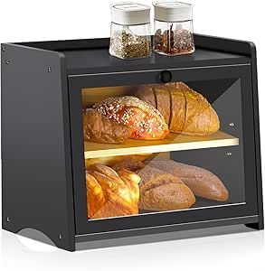 Natree Black Bread Box for Kitchen Countertop, Double Layer Large Bread Storage Container for Homemade Bread, Bamboo Farmhouse Breadbox Organizer for Kitchen Counter Corner, Cabinet (Black) Kitchen Counter Corner, Black Bread, Organizer For Kitchen, Bread Storage, Cabinet Black, Bread Boxes, Bread Box, Corner Cabinet, Store Organization