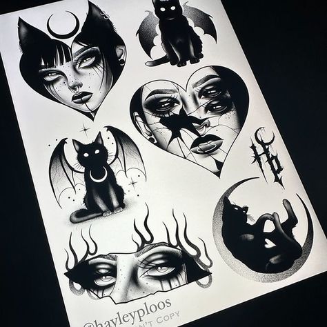 Hayley Ploos | New designs AVAILABLE to be tattooed I have some space @biglondontattooshow this weekend I’m also taking bookings for SEP-NOV (Link in... | Instagram Neo Traditional Flash, Cat Skull Tattoo, Witchcraft Tattoos, Brighton Tattoo, Cat Dark, Epic Tattoo, Traditional Flash, London Tattoo, Cat Skull