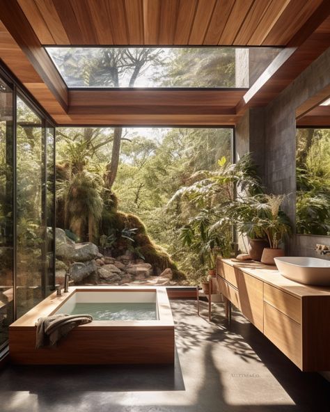 Sustainable Interior, Indoor Outdoor Bathroom, Biophilic Design, Kitchen Remodel Ideas, Modern Home Design, Outdoor Bathrooms, House Bathroom, House Goals, Japanese House