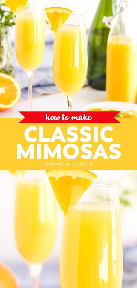 How To Make Mimosas, Easy Mimosa, Cocktail For A Crowd, Non Alcoholic Mimosa, Best Mimosa Recipe, Mimosa Ingredients, Classic Mimosa, Cold Drinks Recipes, Specialty Drinks