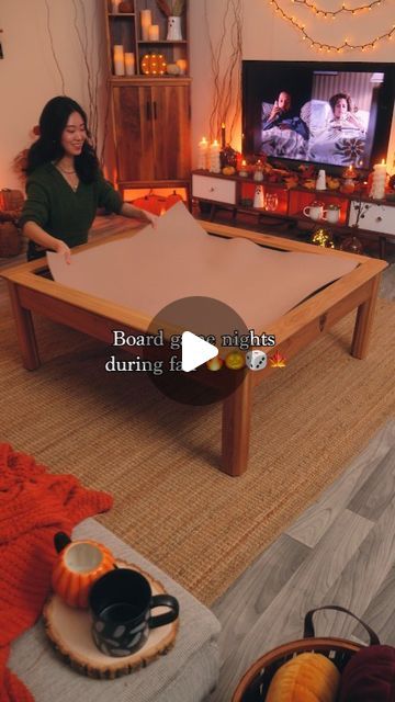 Wyrmwood on Instagram: "Pumpkin pie, Harvest board game, and movies. Who’s ready for a fall-themed game night? 🥧🍂

Ready to upgrade your living room setup? Head over to the link in our bio and order a Modular Table today! 👻 @keymastergames @pvdpies #harvest #boardgame #tabletopgaming #livingroomdecor #falldecor" Folding Game Table, Board Game Coffee Table, Board Game Room Ideas, Harvest Board, Board Game Room, Living Room Board, Toronto Apartment, Game Setup, Modular Table