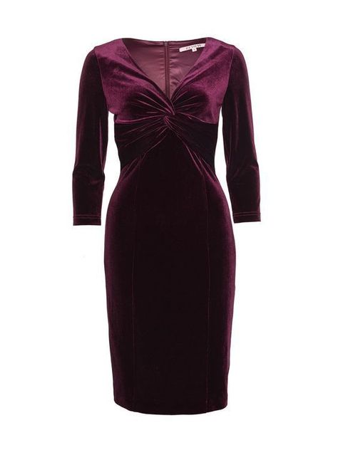 RE20DR576 in Garnet. Cut in a sensual pencil silhouette, the knee length dress is sure to show off your lovely curves! Three quarter length sleeves provide extra coverage for the cooler months, while a deep V-neckline flatters your decolletage with a knotted detail. The dress is crafted in a comfortable and stretchy velvet fabric that enhances the wintery look and feel! - Fitted - Stretch throughout - Medium weight - Length: 101CM approx. Polyvore Clothes, Review Clothing, Review Australia, Pencil Silhouette, Dress Gallery, Petite Style, Review Dresses, Petite Fashion, Velvet Dress