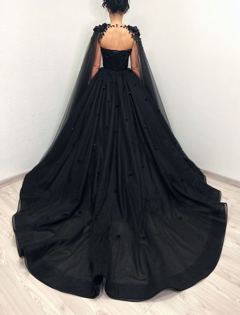 Goth Ball Gown, Vampire Ball, Fantasy Ball, Tulle Corset, Classic Prom Dress, Tulle Cape, Gothic Floral, Prom Dresses Simple, Corset Gown