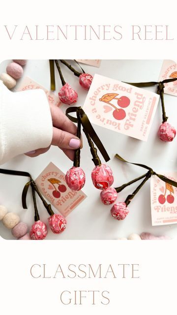 Katelyn Showalter on Instagram: "You’re a cherry good friend🍒 I had this idea for valentines a few weeks and & when @threadmama_story released these valentines prints I knew it was meant to be! Lollipops: @walmart Ribbon: @michaelsstores Tags: @threadmama_story . . . . . #classvalentines #diyvalentines #kidsvalentines #pinterestmom #diyclassvalentines #roommom #valentinesday2023 #valentines2023 #classmategifts #valentinesgift #momreels" Lollipop Valentine Ideas, Valentines Prints, Pinterest Mom, Classroom Valentines Party, Classmates Gifts, Slp Activities, Class Valentines, Room Mom, Heart Day