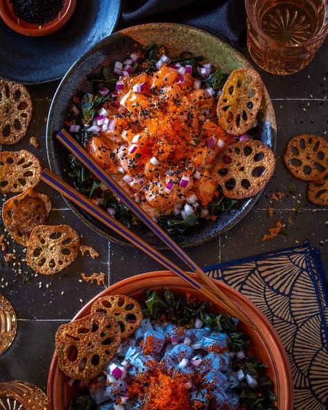 Halloween Poke Bowls – Primal Wellness Fried Lotus Root, Halloween Menu, Poke Bowls, Spooky Food, Spirulina Powder, Lotus Root, Garden Mini, Halloween Dinner, Poke Bowl