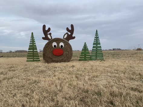 Square Hay Bale Christmas Decor, Farm Christmas Decor Outdoor, Round Hay Bale Decorating Ideas Christmas, Snowman Hay Bale, Christmas Tree Farm Decorating Ideas, Hay Bale Decorating Ideas Christmas, Hay Bale Christmas Ideas, Hay Bale Christmas Decor, Christmas Barn Decorations