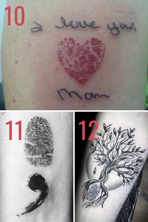 25 Special Fingerprint Tattoo Ideas - TattooGlee Thumbprint Tattoo Memory Dad, Fingerprint Memorial Tattoos, Finger Print Tattoo Memorial, Nanas Tattoo, Thumbprint Tattoo Memory, Fingerprint Tattoo Memorial, Thumb Print Heart Tattoo, Finger Print Tattoo Ideas, Thumb Print Tattoo Ideas