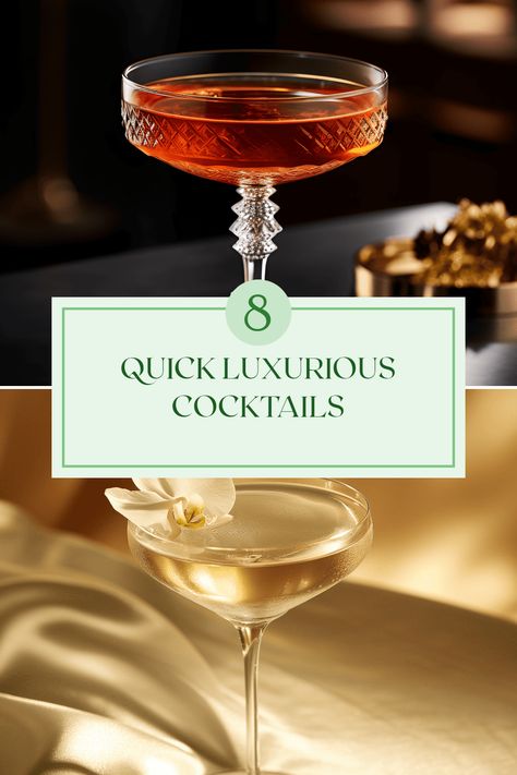 Discover 8 amazingly luxurious cocktails that you can whip up in just minutes! Enjoy cocktails like the fascinating Roulette Royale and the delightful Coco Chanel, guaranteed to impress your guests. Each drink offers a unique mix of flavors, combining sweetness with spice. Whether you're hosting a party or enjoying a night in, these cocktails provide quick indulgence that won’t compromise on taste or presentation. Explore the art of cocktail making and elevate your beverage game effortlessly. Black Pepper Cocktail, James Bond Cocktails, Cocktail Flight Ideas, Cocktail Competition Party, Cocktail Decoration Ideas, Cocktail Theme Party Ideas, Speakeasy Cocktails, Elegant Cocktails, Manly Cocktails