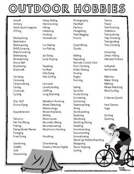 List of Outdoor Hobbies (Great for Young Adults Looking for New Hobbies)Explore various outdoor hobbies to spend more time outdoors!Great tool for Recreational Therapists to share activity and hobby ideas to encourage physical activity in the outdoors.This tool is best for Adults and Young Adults...Check out our full blog post here: https://freshhobby.com/huge-list-of-outdoor-hobbies-spend-more-time-in-nature/Thank you!-FH Fun Outdoor Activities For Adults, Physical Hobbies, Outdoor Activities For Teens, Mens Hobbies, Hobbies For Teens, Nature Hobbies, Church Group Activities, Active Hobbies, Hobbies List