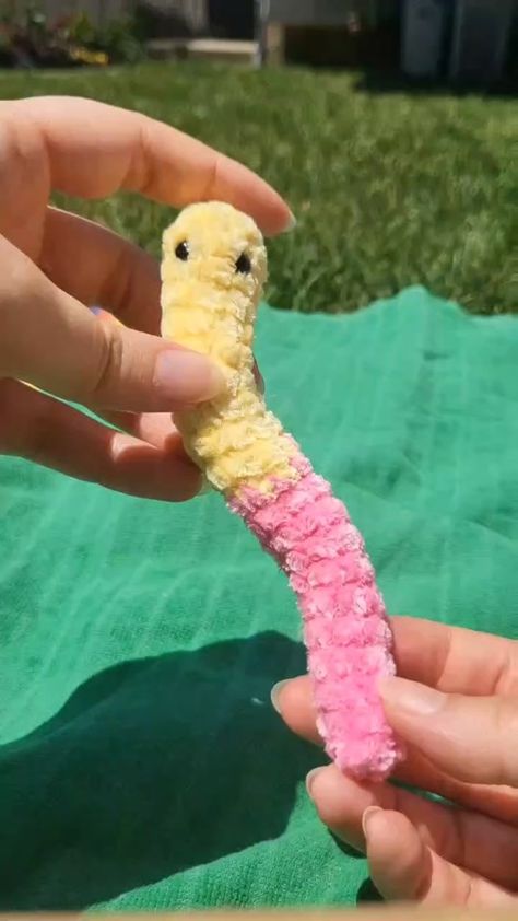 Free pattern/tutorial for my sour gummy worms! I was going to put this... | crochet gummy worm | TikTok Crochet Sour Patch Kid Free Pattern, Worm Sewing Pattern, Gummy Worm Crochet Pattern, Crochet Gummy Worm, Worm Crochet Pattern, Sour Gummy Worms, Gummy Worm, Gummy Worms, Sour Patch Kids