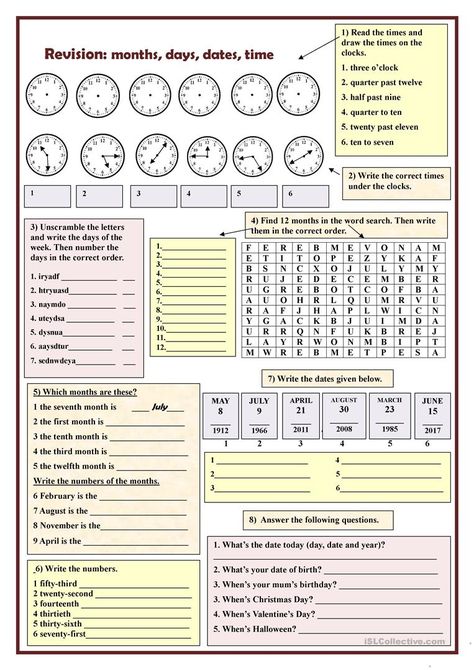 Months Printable, Lecture Room, Teaching Lessons Plans, English Exercises, Time Worksheets, Teaching Lessons, English Worksheets For Kids, Vocabulary Practice, English Lessons For Kids