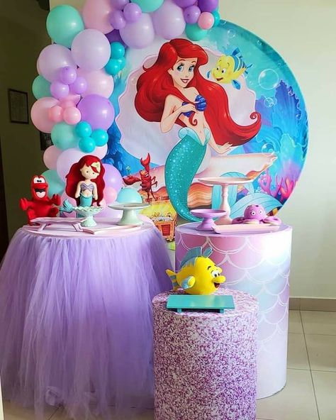 Ariel Cake, Ariel Birthday Party, Princess Birthday Party Decorations, Mermaid Birthday Party Decorations, 1st Birthday Girl Decorations, Mermaid Theme Birthday Party, Ariel Birthday, Simple Birthday Decorations, Baby Birthday Themes