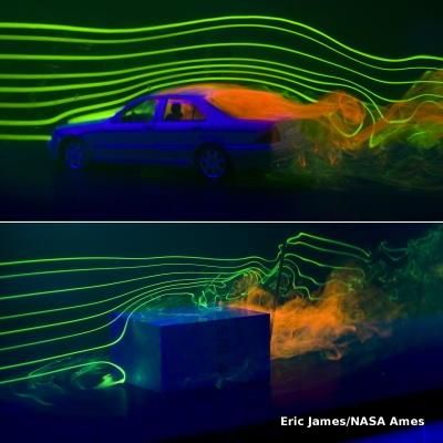 Comparing the laminar and turbulent airflow around a car and a boxy truck in a wind tunnel at NASA Ames. Ryoji Ikeda, Physics Mechanics, Laminar Flow, Engineering Activities, Fluid Mechanics, Custom Metal Fabrication, Wind Tunnel, Automobile Engineering, Fluid Dynamics