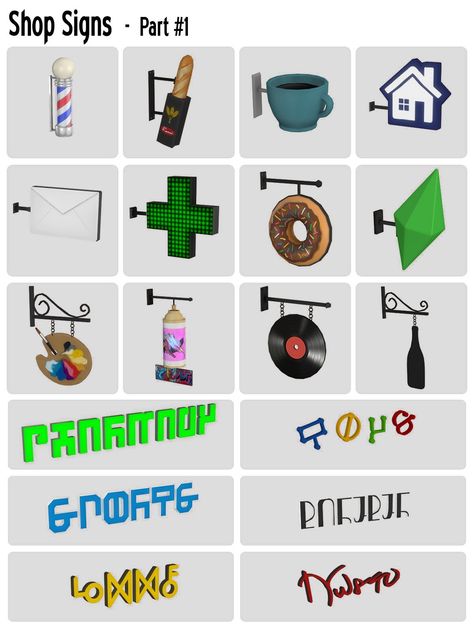 Around the Sims 4 | Custom Content Download | Shop signs Sims 4 Shop, Around The Sims 4, The Sims 4 Custom Content, Sims 4 Piercings, Sims 4 Mm Cc, Sims 4 Game Mods, The Sims 4 Download, The Sims 3, Sims 4 Update