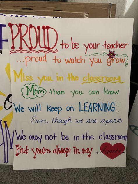 Created this sign for our students when they got to come to school and pick up their devices. Missing them! I Miss My Students Teachers Quotes, Goodbye Posters For Students, Goodbye Message To Students, Student Leaving Farewell, Goodbye From Teacher To Student, Goodbye To Students From Teacher, Goodbye Letter To Students, Preschool Graduation Poems, Vpk Graduation