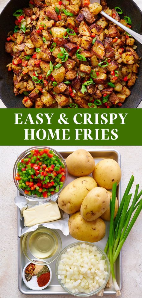 Your family will love this Home Fries recipe! These breakfast potatoes are easy to make, loaded with flavor, and have that perfect crispy yet fluffy texture. Serve with eggs and bacon for a crowd-pleasing breakfast! #homefries #breakfastpotatoes Home Fries Recipe, Crispy Breakfast Potatoes, Potato Breakfast Recipes, Eggs And Bacon, Loaded Fries, Hashbrown Recipes, Home Fries, Bacon Recipe, Ultimate Breakfast