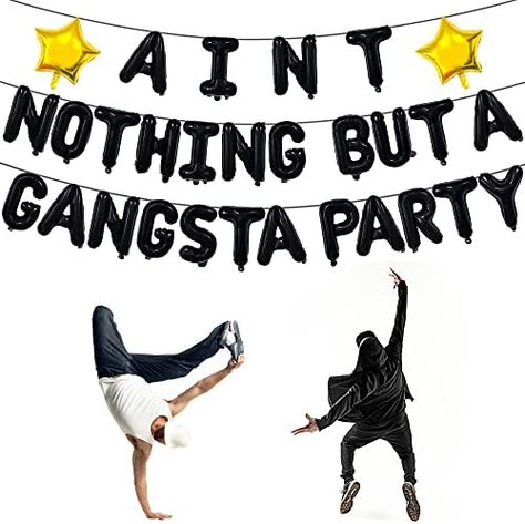 Gangsta Birthday Party Ideas, Aint Nothing But A Gangsta Party Theme, Nothing But A Gangsta Party, Party Decorations Black, Dads Birthday, Forty Birthday, Dad Birthday, Foil Balloons, Birthday Party Supplies