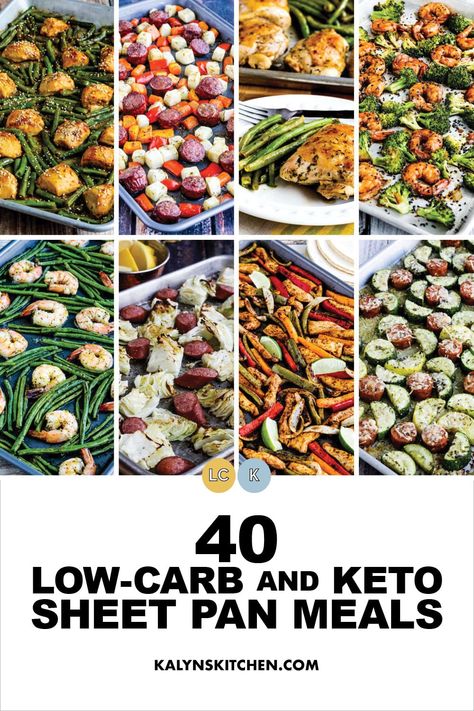 Colllage image for 40 Low-Carb and Keto Sheet Pan Meals with photos of featured recipes. Keto Sheet Pan Meal Prep, 1 Pan Low Carb Meals, Low Carb Sheet Pan Meal Prep, 30 Min Low Carb Meals, Low Carb One Pan Meals, Low Carb One Sheet Pan Meals, Optavia Sheet Pan Meals, Low Carb Tray Bake, No Carb Sheet Pan Meals