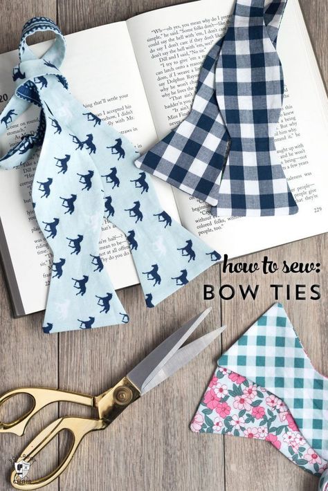 Learn how to sew a bow tie that really ties! A free simple free sewing tutorial on polkadotchair.com #fashionsewing, How To Sew A Bow Tie, Make A Bow Tie, Sewing Tutorials Free, Beginner Sewing Projects Easy, Leftover Fabric, Sewing Projects For Beginners, Sewing Skills, Easy Sewing Projects, Love Sewing