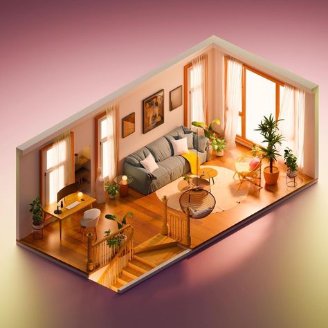 Living Room 3d Design, Isometric Interior, Isometric Room, 3d Room, My Own Home, Sims 4 House Design, 3d Interior Design, Sims House Design, One Day I Will