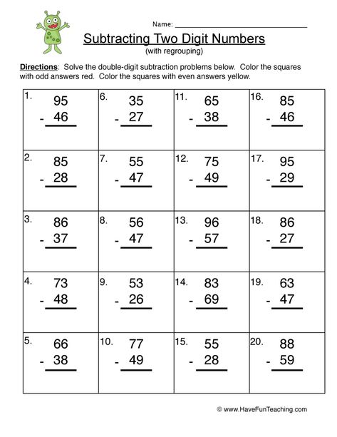 Two Digit Subtraction Without Regrouping Worksheets Double Digit Subtraction, Addition With Regrouping Worksheets, Subtraction With Regrouping Worksheets, Regrouping Addition, Regrouping Subtraction, Double Digit Addition, 2nd Grade Math Worksheets, Have Fun Teaching, Subtraction Facts