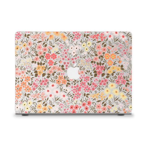 Mac Book Cases, Macbook Case Ideas, Mac Book Air Case, Aesthetic Macbook Case, Cute Macbook Case, Macbook Case Aesthetic, Pink Flowers Aesthetic, Orange Pink Flowers, Cute Macbook