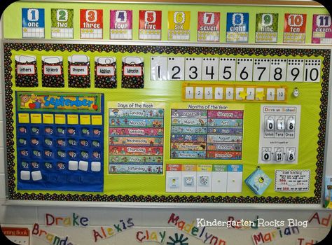 Kindergarten Rocks!                                                                                                                                                     More Senior Infants, Kindergarten Calendar, Kindergarten Classroom Setup, Kindergarten Bulletin Boards, Math Wall, Classroom Pictures, Kindergarten Classroom Decor, Prek Classroom, Kindergarten Rocks