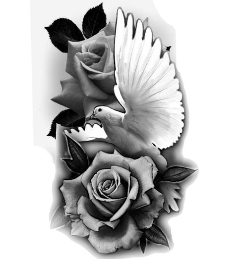 Rose And Dove Tattoo For Men, Dove And Roses Tattoo, Dove Roses Tattoo, Dove And Rose Tattoo, Shen Long Tattoo, Cute Owl Tattoo, Rose Flower Tattoos, Christ Tattoo, Animal Tattoo Ideas