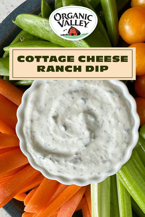 This Cottage Cheese Ranch Dip is the perfect backyard cookout snack, offering a nutritious and delicious choice that the everyone can enjoy! Plus, you get an extra boost of protein. Head to organicvalley.coop to get the full recipe. #organicvalley #cookoutsidedishes #diprecipes #snack #snackideas #cottagecheeserecipes #ranchdip #homemaderanchdip #cottagecheese Protein Ranch Dip, Cottage Cheese Ranch Dip, Hawaiian Dip, Cheese Ranch Dip, Cottage Cheese Ranch, Cottage Cheese Dinner, Cottage Cheese Dip, Cottage Cheese Dips, Homemade Ranch Dip