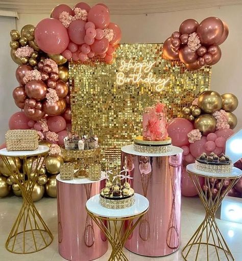 Girls Birthday Party Decorations, Simple Birthday Decorations, Shimmer Wall, Rose Gold Balloons, Birthday Party Theme Decorations, Rose Gold Party, Birthday Balloon Decorations, Diy Birthday Decorations, Birthday Table