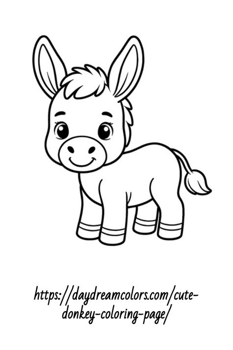 Donkey Template Free Printable, Donkey Drawing Easy, Simple Animal Coloring Pages, Donkey Outline, Donkey Coloring Page, Donkey Printable, Cute Donkey Drawing Art, Donkey Cartoon, Donkey Clipart