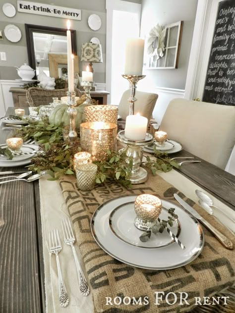 13 Thanksgiving Tablescapes - Beneath My Heart Thanksgiving Centerpieces Table, Christmas Dining Table Decor, Christmas Furniture, Christmas Dining Table, Traditional Christmas Decorations, Thanksgiving Table Settings, Fall Tablescapes, Thanksgiving Tablescapes, Thanksgiving Centerpieces